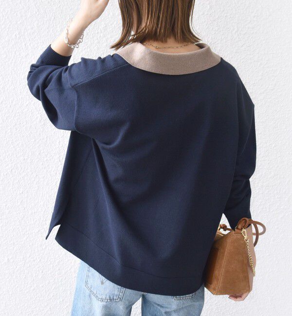 SHIPS for women「【WEB限定】〈手洗い可能〉サイド スリット ゴールド 釦 ポロ ニット」|ニット・セーター|