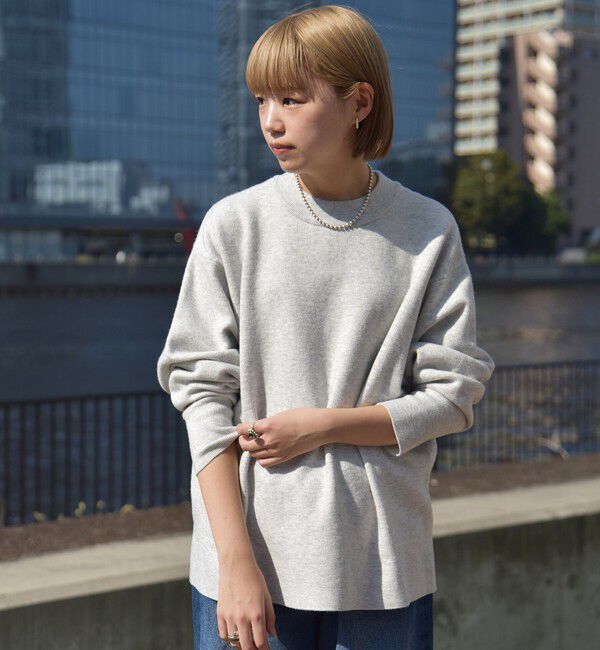 SHIPS「City Ambient Products: 〈手洗い可能〉14ゲージ ダブルジャカード モックネック ニット」|ニット・セーター|ライトグレー