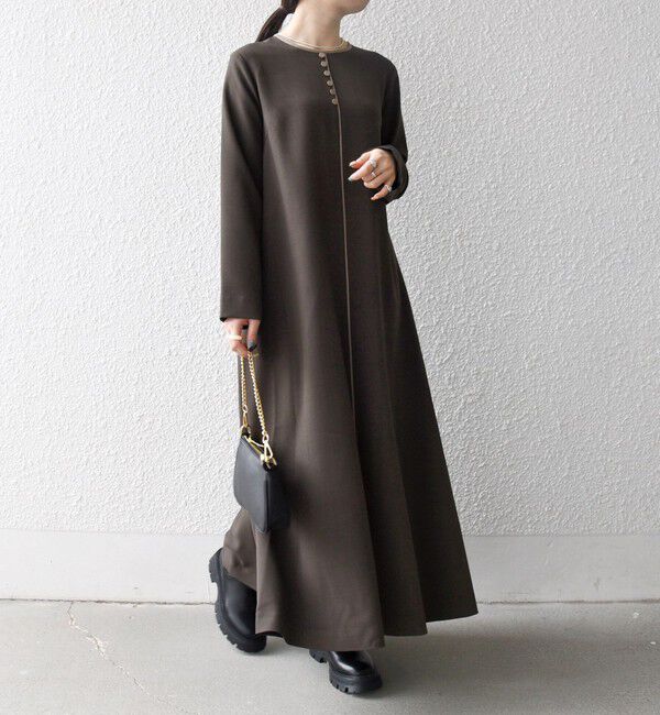 SHIPS any「SHIPS any: ウーステッド パイピング ボタン ロングスリーブ フレア ワンピース」|ワンピース|