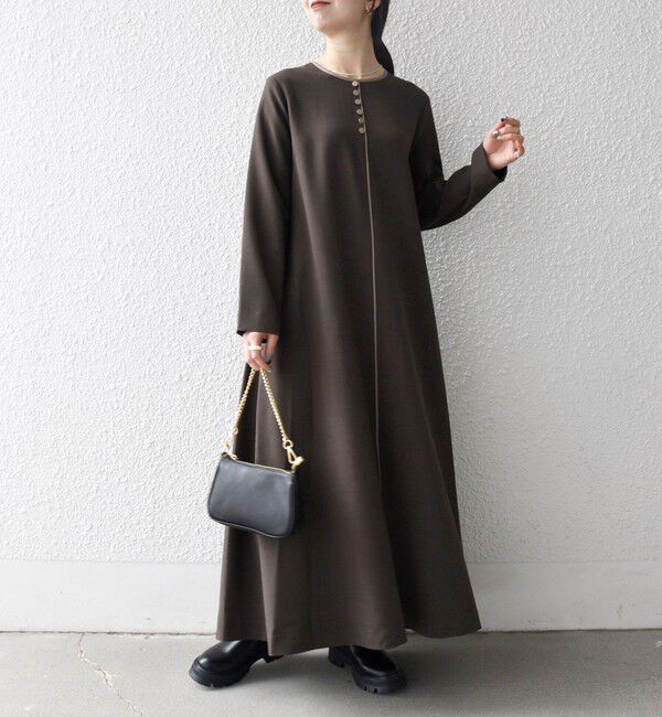 SHIPS any「SHIPS any: ウーステッド パイピング ボタン ロングスリーブ フレア ワンピース」|ワンピース|