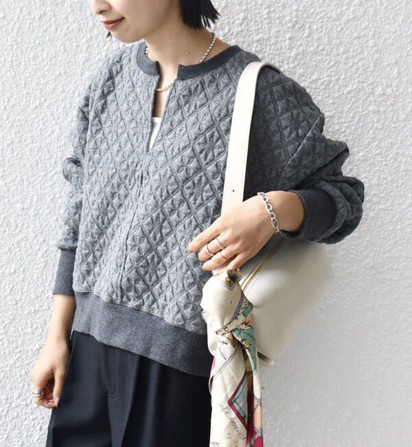 SHIPS for women「【WEB限定】〈手洗い可能〉キルティング ジャカード キーネック プルオーバー」|Tシャツ・カットソー|グレー