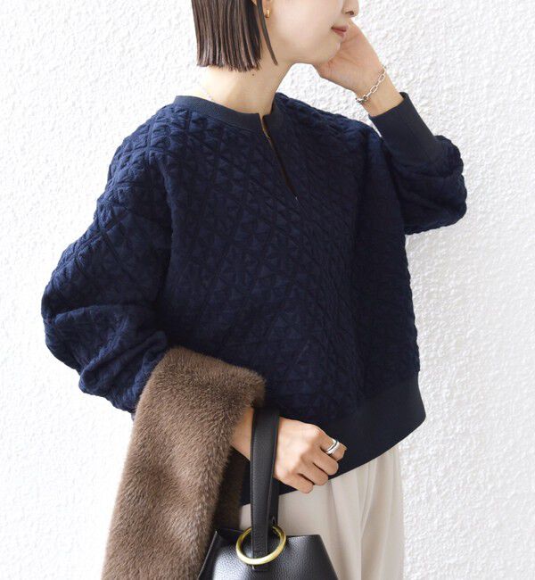 SHIPS for women「【WEB限定】〈手洗い可能〉キルティング ジャカード キーネック プルオーバー」|Tシャツ・カットソー|