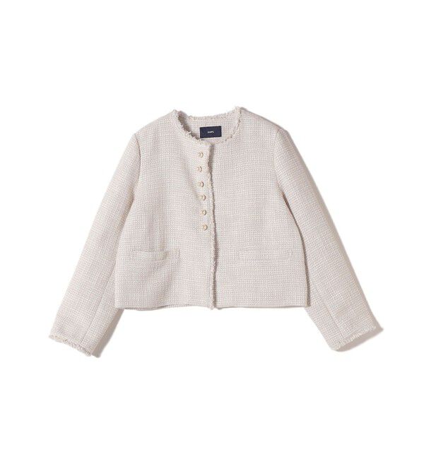 SHIPS for women「トライスピン 杢 ツイード パール モチーフ ボタン ジャケット（セレモニー対応可）」|ノーカラージャケット|