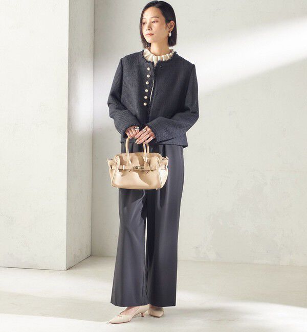 SHIPS for women「トライスピン 杢 ツイード パール モチーフ ボタン ジャケット（セレモニー対応可）」|ノーカラージャケット|