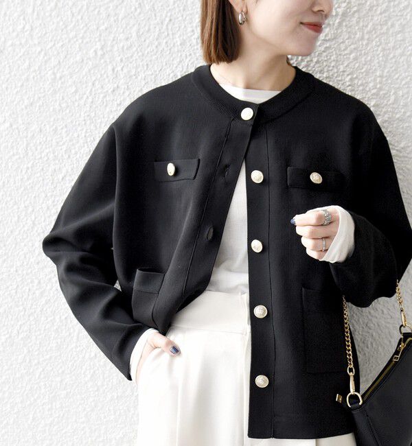 SHIPS any「SHIPS any:〈手洗い可能〉クルーネック ニット ジャケット カーディガン」|カーディガン|ブラック