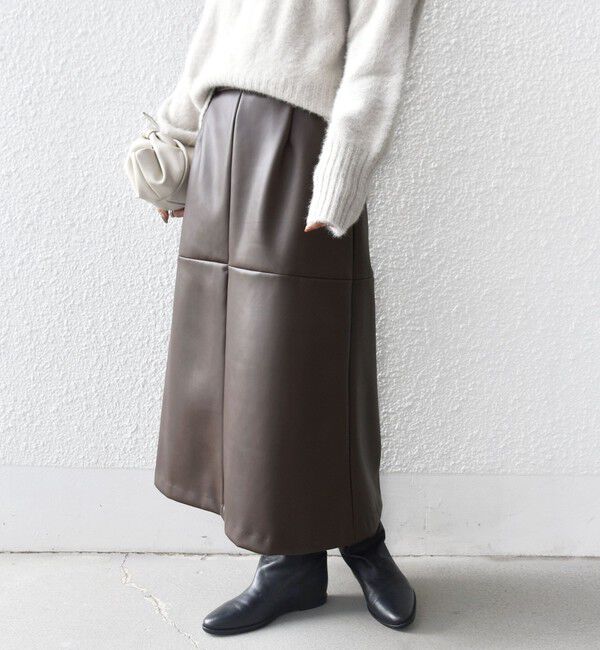 SHIPS for women「〈手洗い可能〉合成皮革 ウエスト ゴム スカート」|スカート|ブラウン
