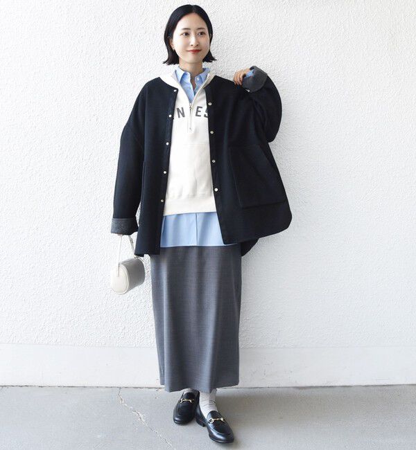 SHIPS for women「セミ 梳毛 配色 リバー ノーカラー コート」|ノーカラーコート|