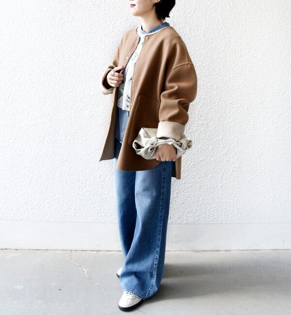 SHIPS for women「セミ 梳毛 配色 リバー ノーカラー コート」|ノーカラーコート|