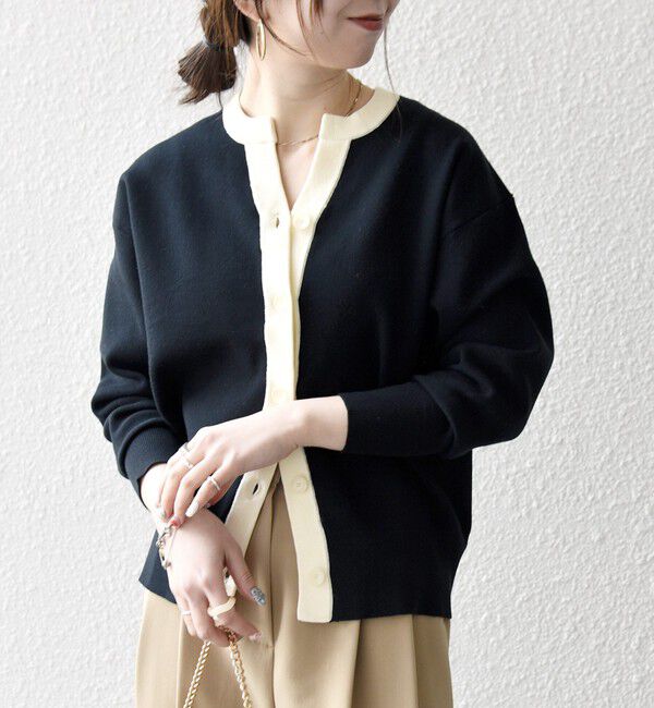 SHIPS any「《追加予約》SHIPS any:〈手洗い可能〉バイカラー スキッパー ニット カーディガン」|カーディガン|