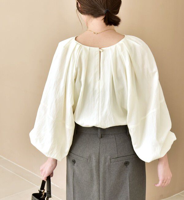 quaranciel「quaranciel:〈洗濯機可能〉ツイル スキッパー ボリューム ブラウス」|シャツ・ブラウス|