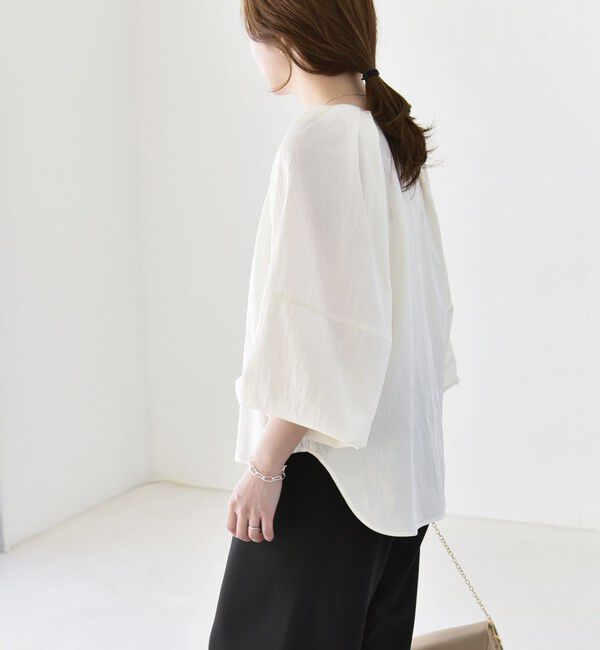 quaranciel「quaranciel:〈洗濯機可能〉ツイル スキッパー ボリューム ブラウス」|シャツ・ブラウス|