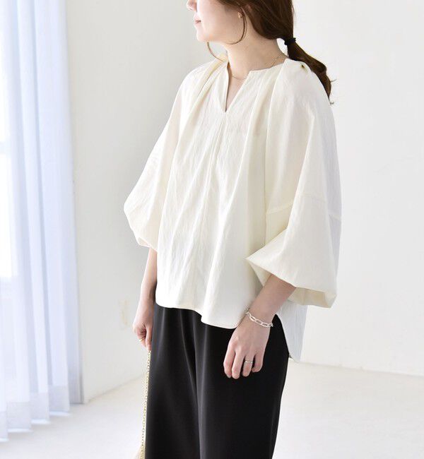 quaranciel「quaranciel:〈洗濯機可能〉ツイル スキッパー ボリューム ブラウス」|シャツ・ブラウス|