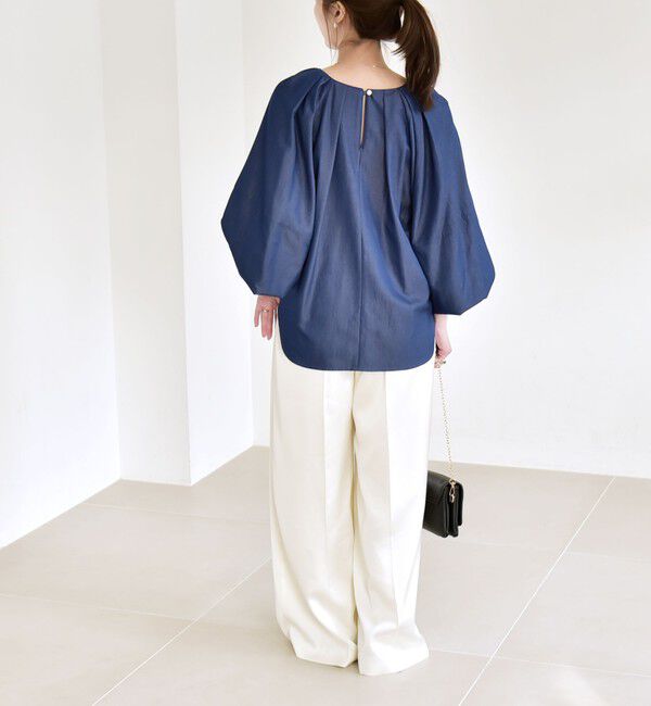 quaranciel「quaranciel:〈洗濯機可能〉ツイル スキッパー ボリューム ブラウス」|シャツ・ブラウス|