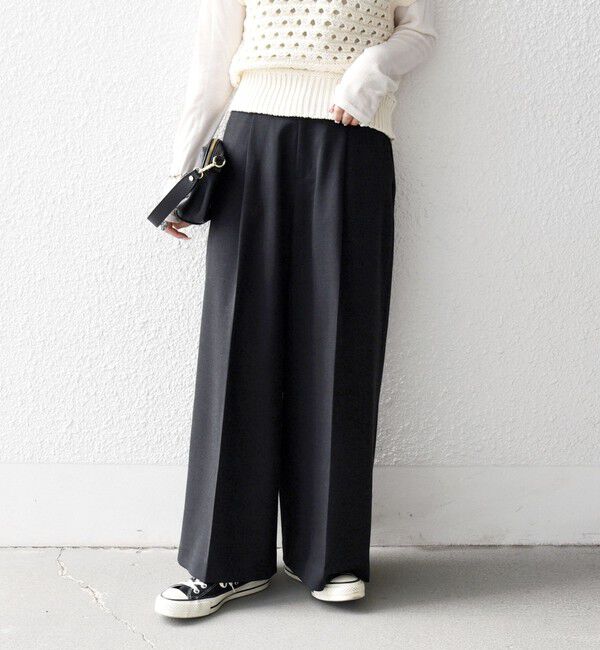 SHIPS any「SHIPS any:〈洗濯機可能〉シャーク タック ワイド パンツ」|その他|チャコールグレー