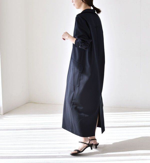 quaranciel「quaranciel:〈洗濯機可能〉Vネック スキッパー ロング シャツ ワンピース」|ワンピース|