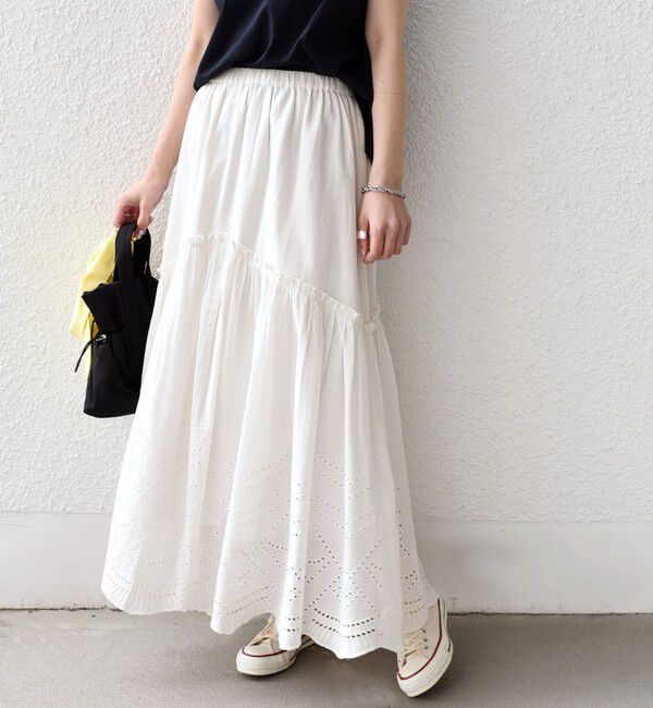 SHIPS Colors 「SHIPS Colors:〈手洗い可能〉スカラップ レース スカート」|フレア|オフホワイト