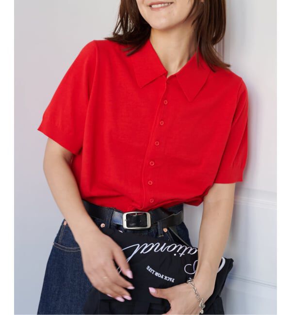 OUTDOOR PRODUCTS Usual Things「≪予約≫ハイゲージコットンポロシャツハーフスリーブニット」|ポロシャツ|レッド