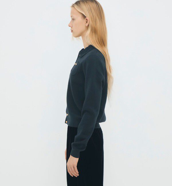 CABaN「コットンカシミヤ レースコンビポケットカーディガン」|カーディガン|