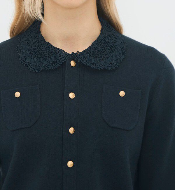 CABaN「コットンカシミヤ レースコンビポケットカーディガン」|カーディガン|