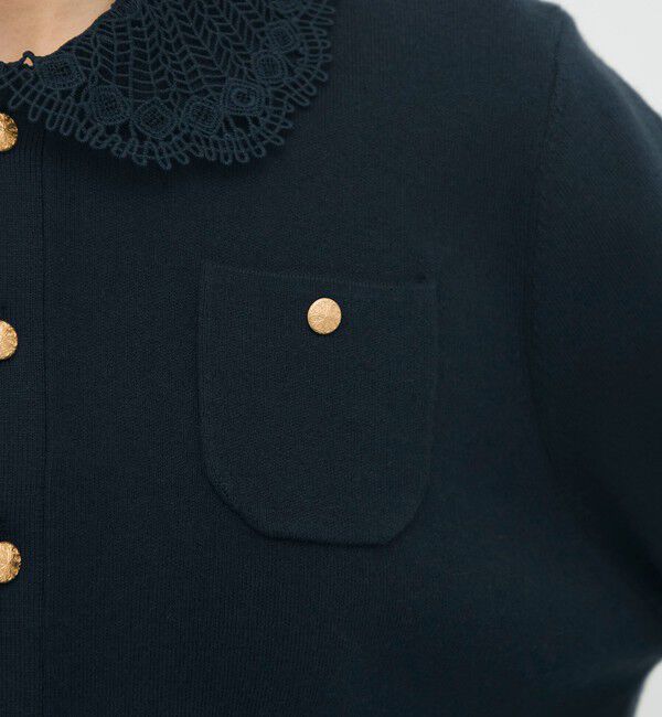 CABaN「コットンカシミヤ レースコンビポケットカーディガン」|カーディガン|