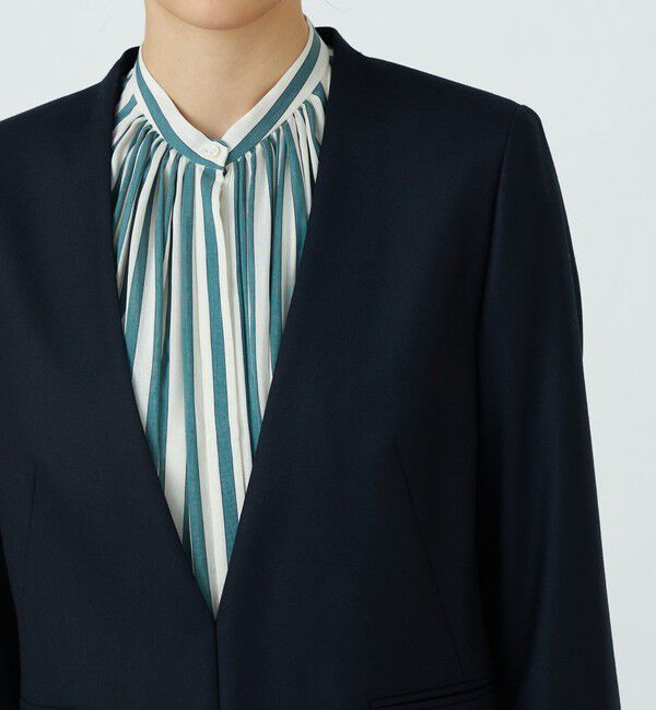 TOMORROWLAND collection「スーパーファインサキソニー ノーカラーフロントホックジャケット」|ノーカラージャケット|