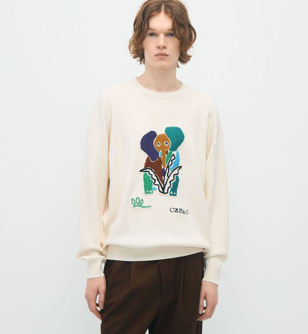 CABaN「CABaN コットンカシミヤ Elephantエンブロイダリークルーネックプルオーバー」|ニット・セーター|