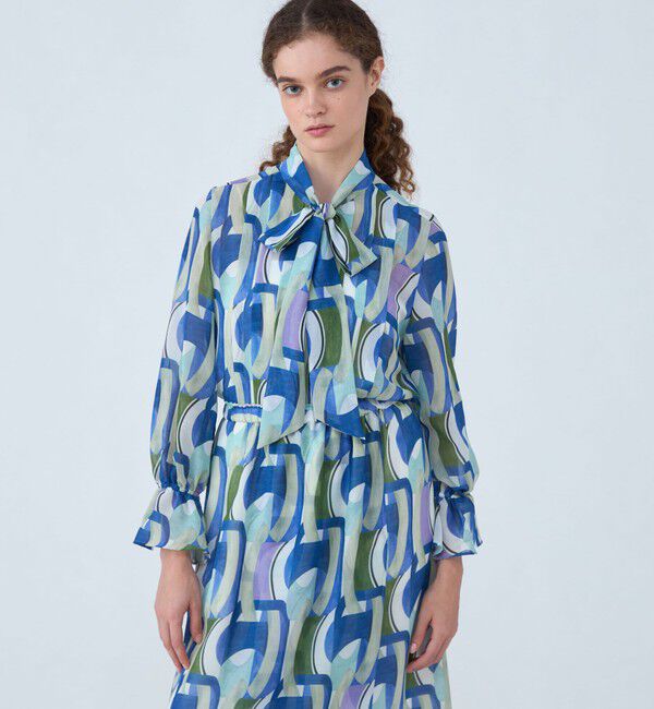 Ballsey「オプティカルプリント ボウタイブラウス」|シャツ・ブラウス|