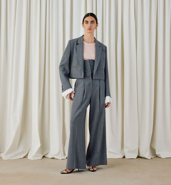 DES PRES「ウールジョーゼット コルセット付きタックワイドパンツ」|スラックス|