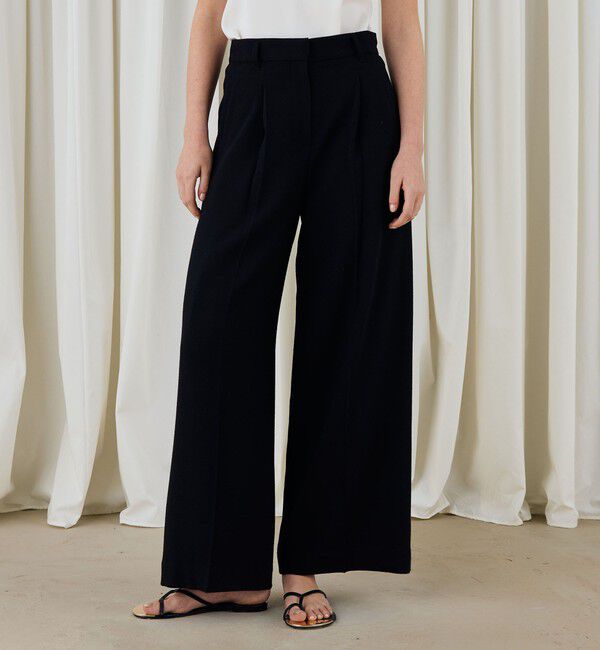 DES PRES「ウールジョーゼット コルセット付きタックワイドパンツ」|スラックス|