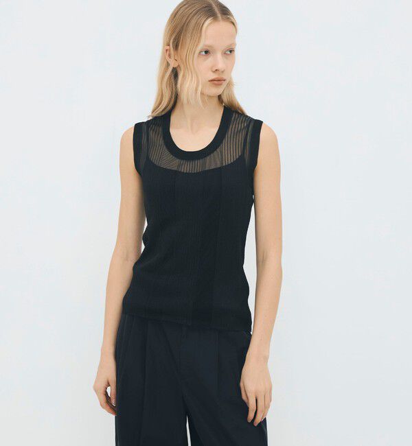 CABaN「シアーナイロン ランダムリブノースリーブプルオーバー」|ニット・セーター|