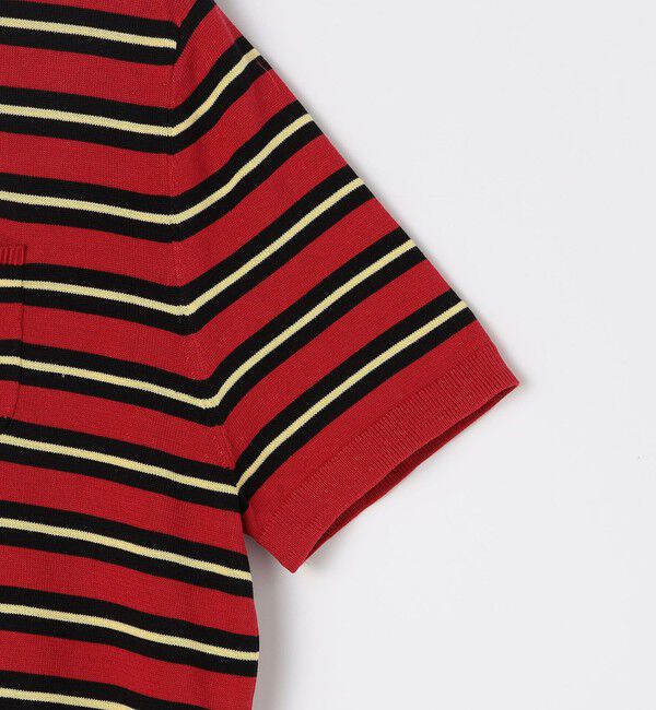 CABaN「コットンストライプ ポロハーフスリーブプルオーバー」|ニット・セーター|