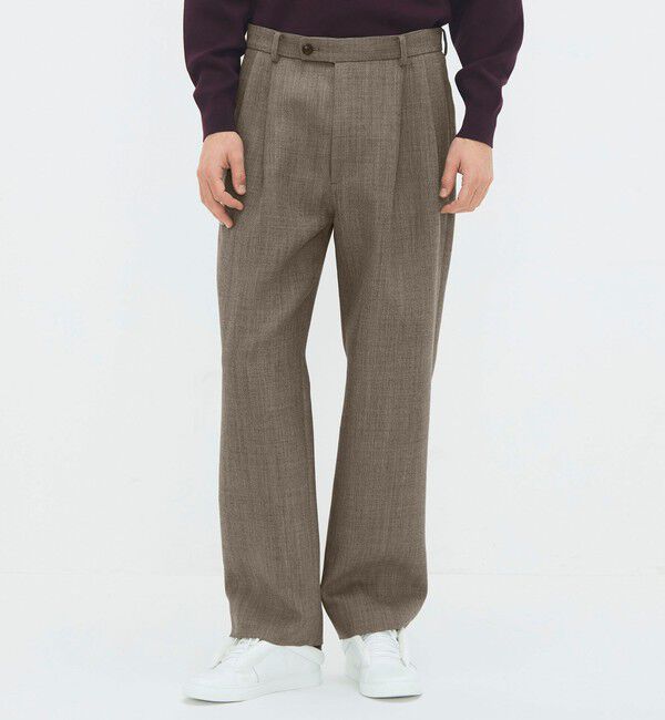 CABaN「ウールダブルクロス 2タックワイドテーパードパンツ」|チノ|