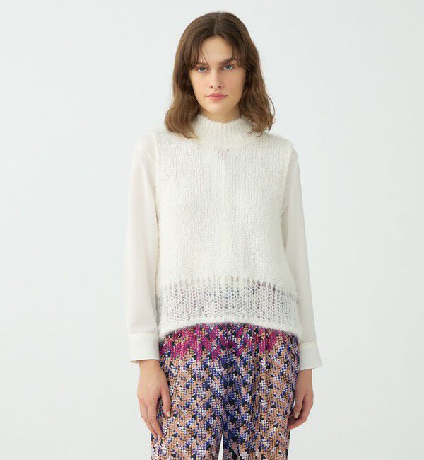 Ballsey「モヘヤシルクファー ハイネックベスト」|ニット・セーター|