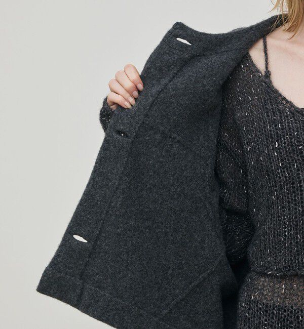 DES PRES「ライトウールニット クルーネックジャケット」|ノーカラージャケット|