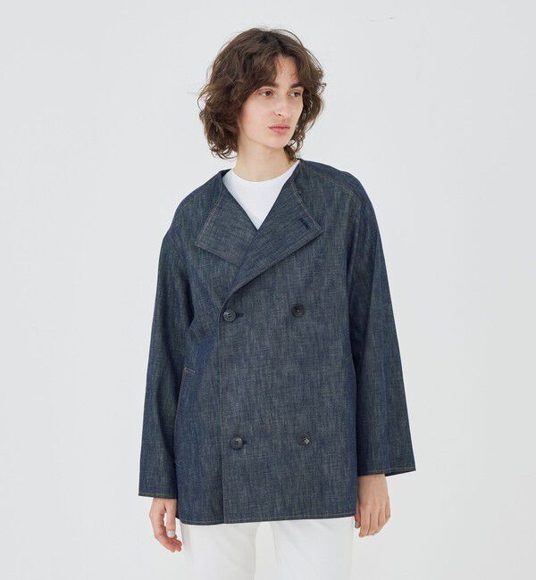 GALERIE VIE「ステイブルーデニム カラーレストレンチコート」|ノーカラーコート|