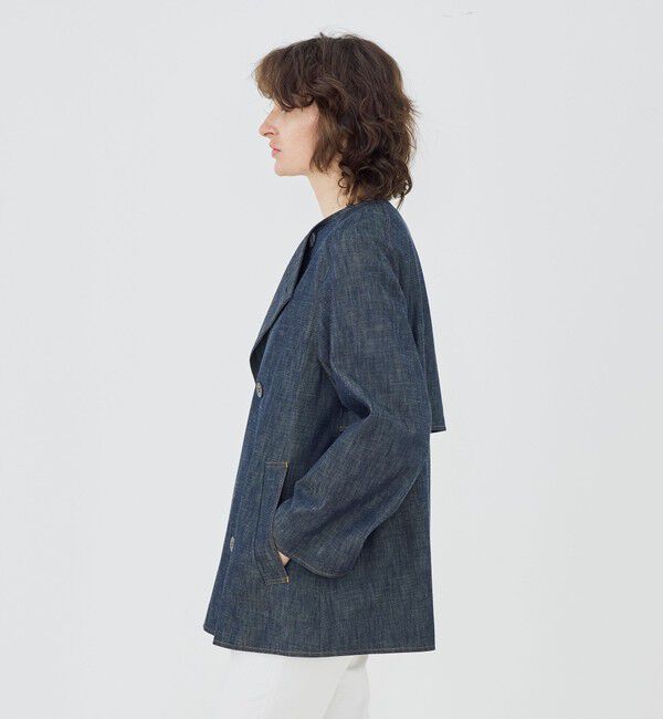 GALERIE VIE「ステイブルーデニム カラーレストレンチコート」|ノーカラーコート|