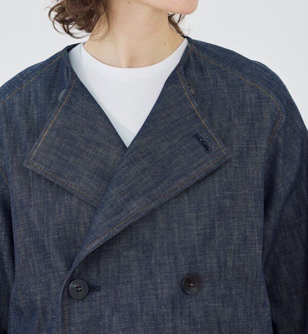 GALERIE VIE「ステイブルーデニム カラーレストレンチコート」|ノーカラーコート|