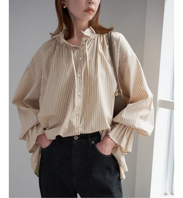 SLOBE IENA「《一部WEB・店舗限定カラーあり》タイプライターフリルカラーブラウス」|シャツ・ブラウス|