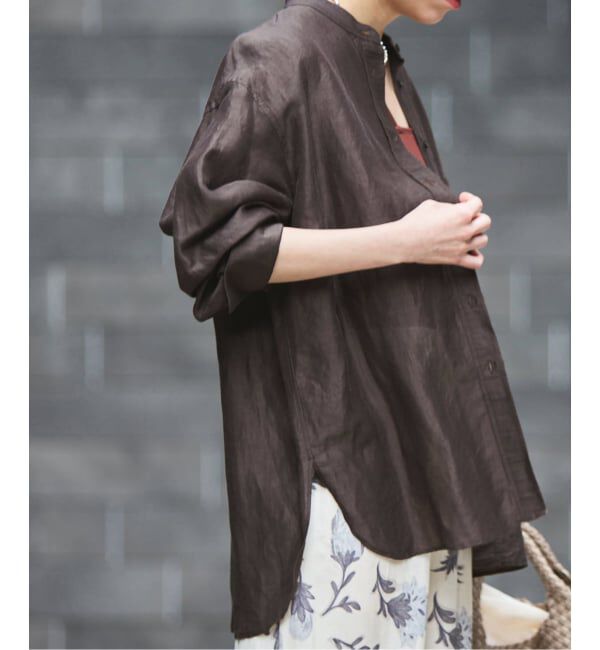 IENA「《一部カラーWEB限定》ラミーリヨセルバンドカラーシャツ」|シャツ・ブラウス|