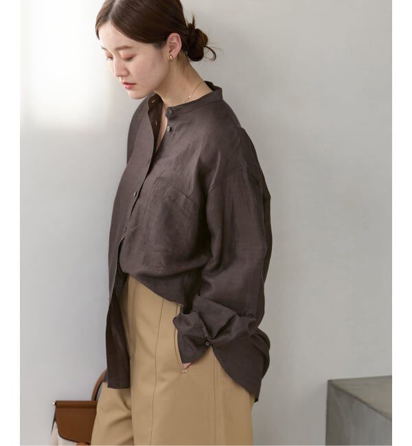 IENA「《一部カラーWEB限定》ラミーリヨセルバンドカラーシャツ」|シャツ・ブラウス|