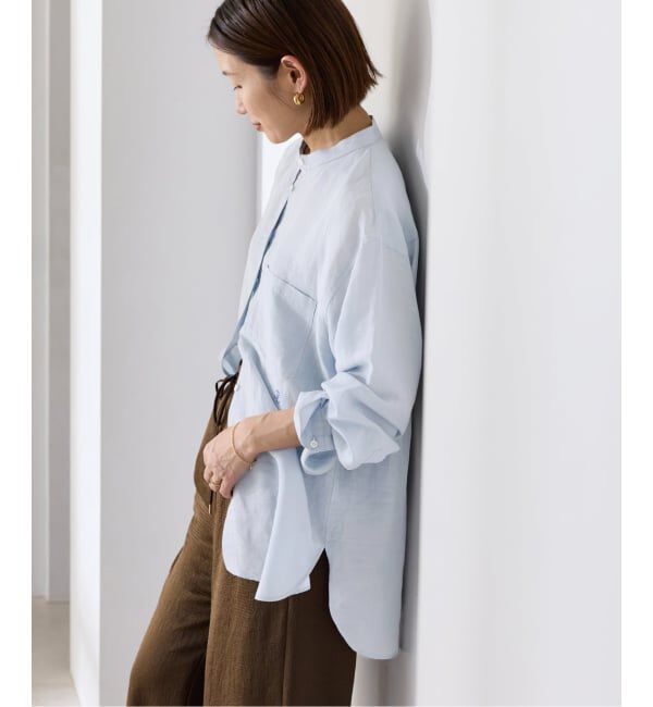 IENA「《一部カラーWEB限定》ラミーリヨセルバンドカラーシャツ」|シャツ・ブラウス|
