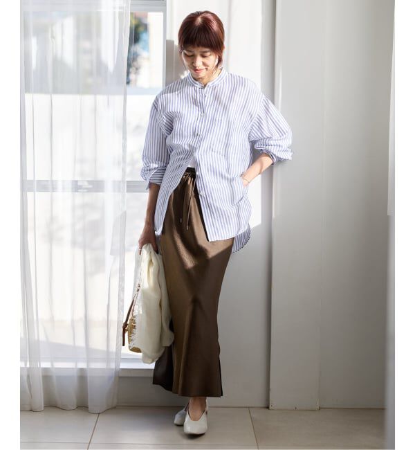 IENA「《一部カラーWEB限定》ラミーリヨセルバンドカラーシャツ」|シャツ・ブラウス|