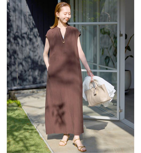 SLOBE IENA「《予約》リネン混キーネックコクーンワンピース」|ワンピース|