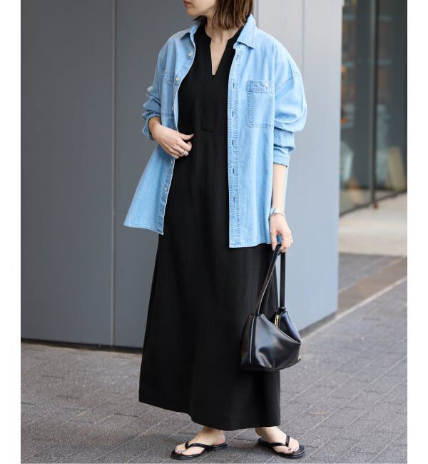 SLOBE IENA「《予約》リネン混キーネックコクーンワンピース」|ワンピース|