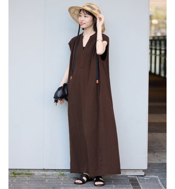 SLOBE IENA「《予約》リネン混キーネックコクーンワンピース」|ワンピース|