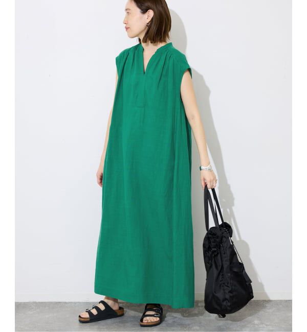 SLOBE IENA「《予約》リネン混キーネックコクーンワンピース」|ワンピース|グリーン