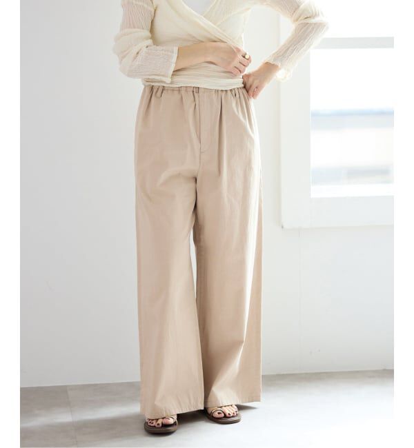 IENA「《予約/洗濯機洗い可》コットンサテンイージーワイドパンツ」|その他|ベージュ A