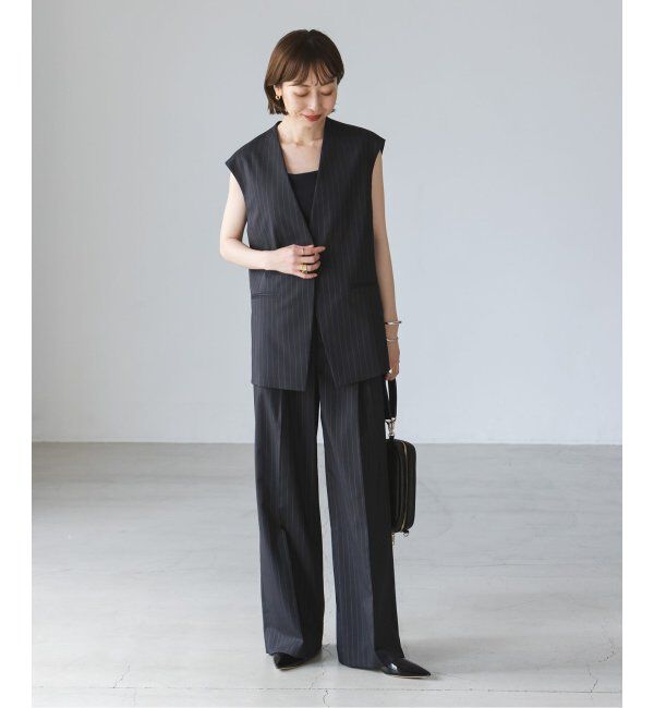 NOBLE「【洗える】ストライプツイルストレッチスラックスパンツ」|スラックス|