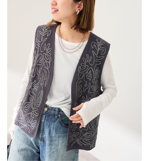 FRAMeWORK「メッシュエンブロイダリーベスト」|ダウンベスト・ベスト|グレー