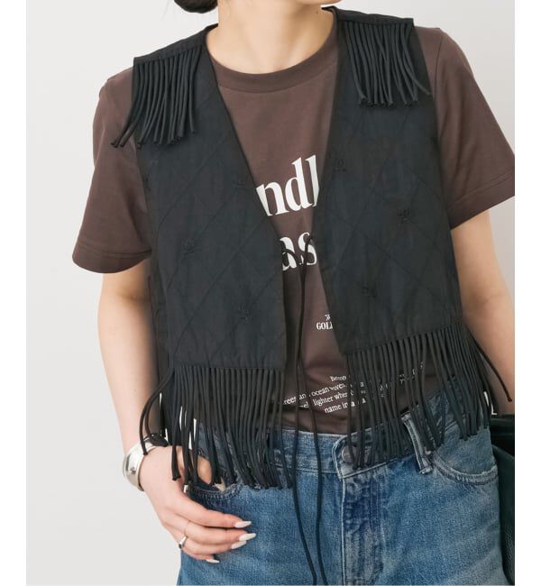 Spick and Span「crinkle crinkle crinkle 別注フリンジベスト*」|ダウンベスト・ベスト|ブラック